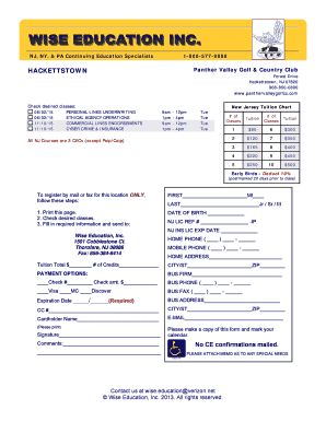 New Jersey Insurance Continuing Education Registration Form
