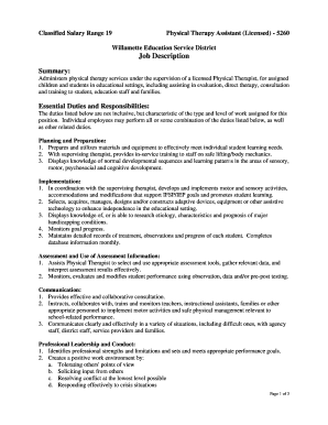 Physical Therapy Assistant Job Description