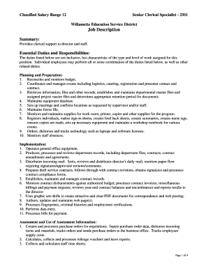 Senior Clerical Specialist Job Description