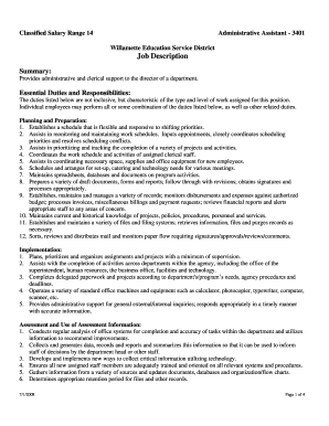 fillable administrative assistant job duties list edit print