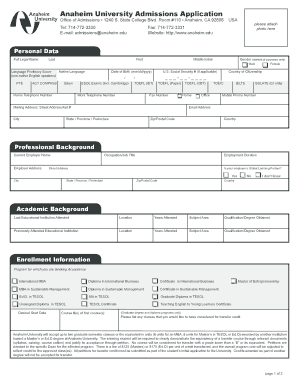 Anaheim University Admissions Application