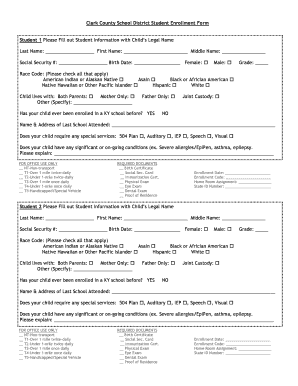 Clark County School District Student Enrollment Form