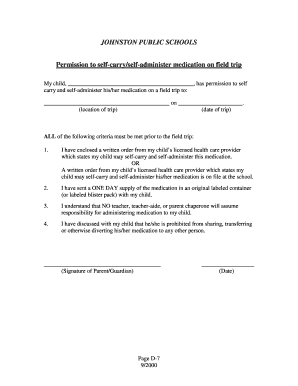 Permission to Self-Carry Medication on Field Trip