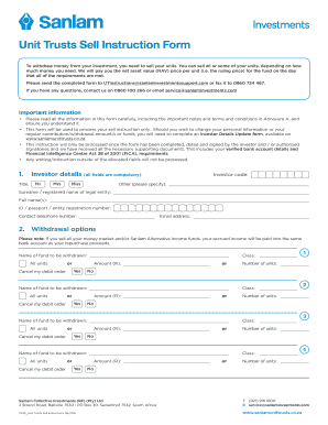 Unit Trusts Sell Instruction Form
