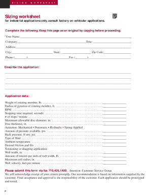 Industrial Brake Sizing Worksheet