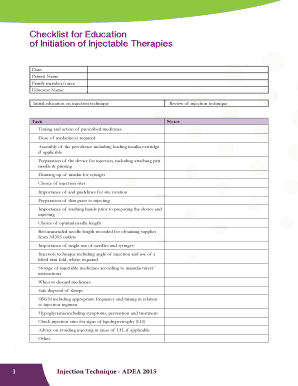 Checklist for Education of Initiation of Injectable Therapies