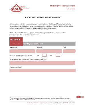ADE Authors Conflict of Interest Statement