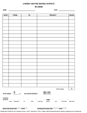Lindsay Unified School District Mileage Reimbursement Form