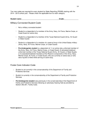 Texas Military and Foster Care Student Reporting Form
