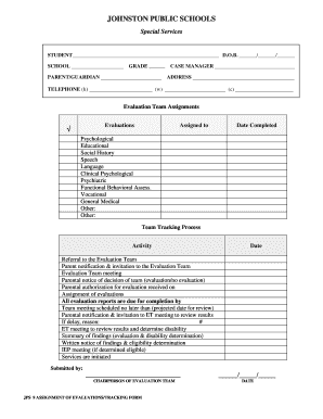 Student Evaluation Assignment Form