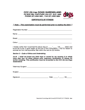 Certificate of Fitness for Dog Breeding