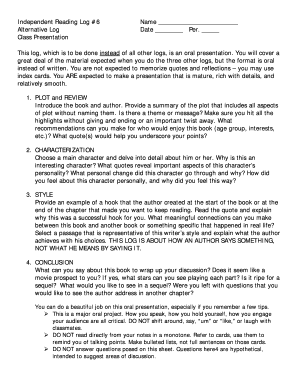 Independent Reading Log 6 Name Alternative Log Date Per - region15