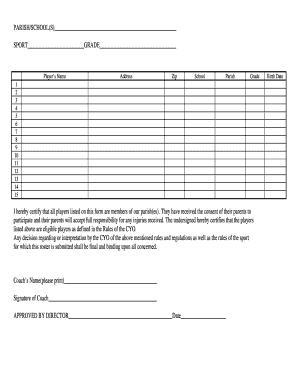 CYO Player Eligibility Roster