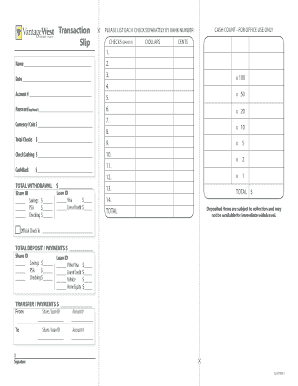 Bank Check Cashing Slip
