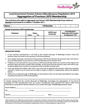 Local Government Pension Scheme Aggregation Form