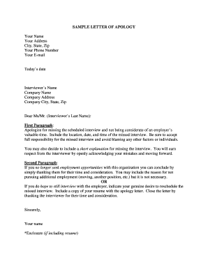 SAMPLE LETTER OF APOLOGY - Career Center