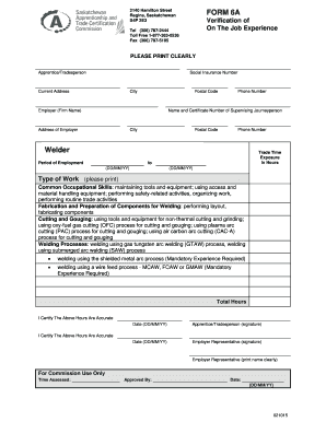 Saskatchewan Welder Experience Verification Form