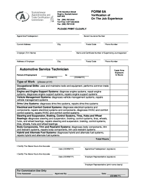Canada Apprentice On The Job Experience Form