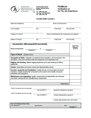 Form 6A Verification of On The Job Experience