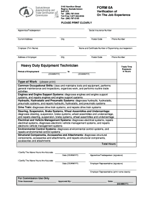 Heavy Duty Equipment Technician On The Job Experience Form