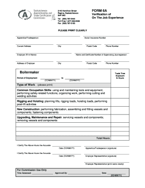 Form 6A Verification of On The Job Experience