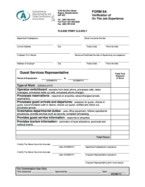 Saskatchewan On The Job Experience Form 6A