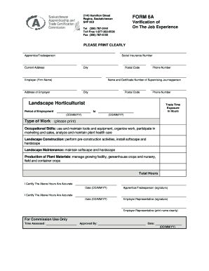 Landscape Horticulturist Experience Verification Form