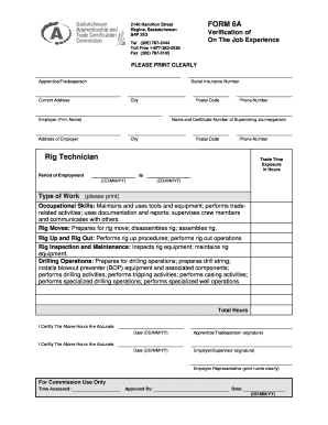 Verification of On The Job Experience Form 6A