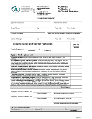 Verification of On The Job Experience Form 6A
