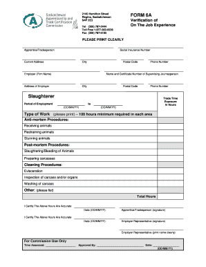 Slaughterer On The Job Experience Form