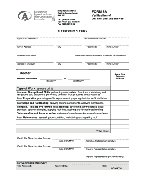 Verification of On The Job Experience Form
