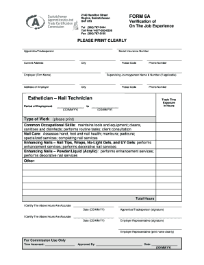 Verification of On The Job Experience for Esthetician Nail Technician