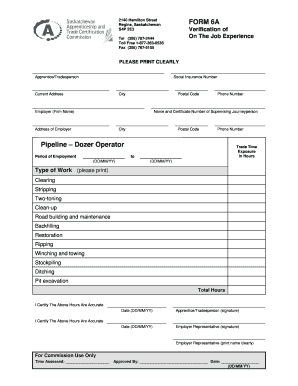 Canada Apprentice Experience Verification Form