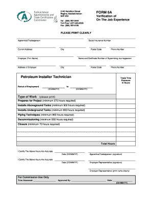 Petroleum Installer Technician On The Job Experience Form