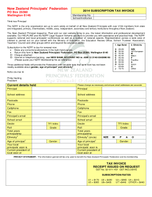 New Zealand Principals' Federation Subscription Invoice