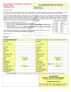 New Zealand Principals' Federation Subscription Invoice