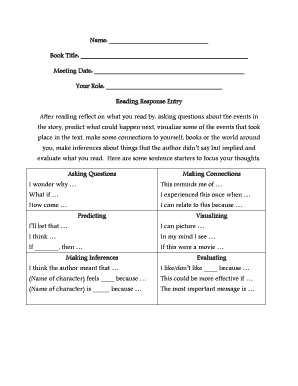 Reading Response Entry Form