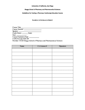 SAMPLE ATTENDANCE SHEET - pharmacyucsdedu - pharmacy ucsd