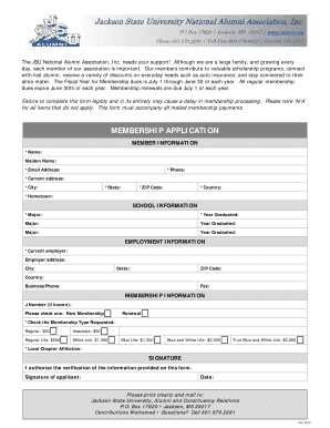 Jackson State University Alumni Membership Application
