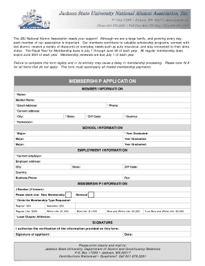 Jackson State University Alumni Membership Application