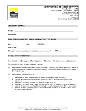 Notification of Home Activity Form