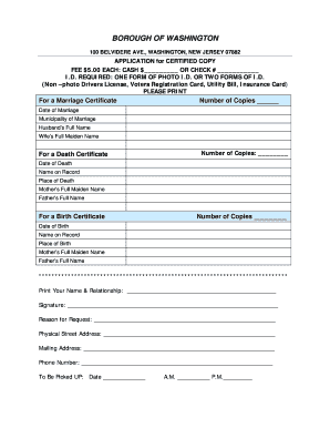 Application for Certified Copy of Vital Records