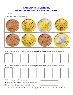 Money Worksheet 2: Coin Ordering
