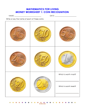 Money Worksheet 1 Coin Recognition