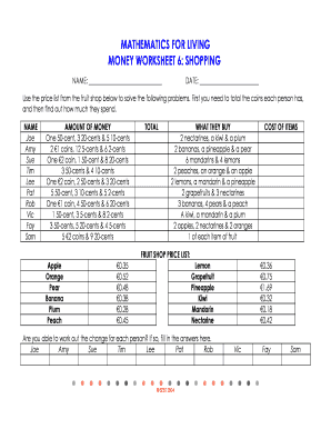 Money Worksheet 6 Shopping
