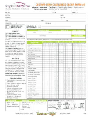 Custom Zero Clearance Order Form
