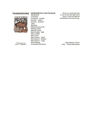 Thanksgiving Worksheets