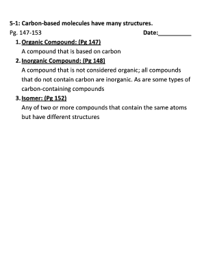 Science Worksheet on Carbon-based Molecules