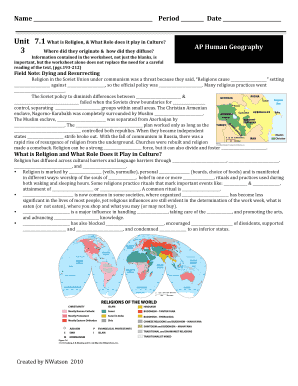 Religion and Culture Worksheet