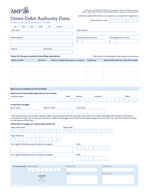 AMP Life Direct Debit Authority Form